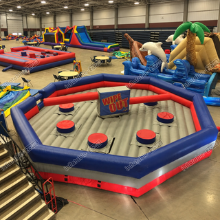 Experience ultimate enjoyment with our Interactive Inflatable Fun Meltdown Challenge Game! This inflatable wipeout game features mechanical challenges that test agility and coordination. Get ready to duck, dodge, and jump your way to victory in this thrilling and fun-filled attraction!