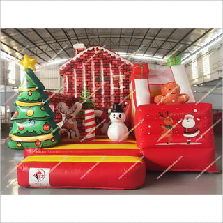 Colorful Christmas Jumping Castle And Slide Happy Hop Combo Inflatable Bounce House With Slide Rental