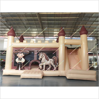 Commercial Combo Bounce House Inflatables Slide Rider And Horse Jumping Castle And Slide For Sale