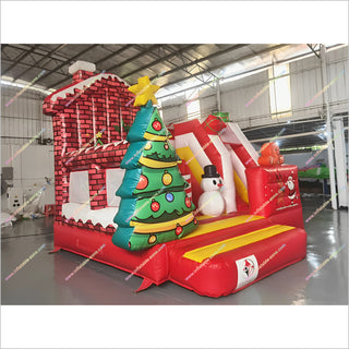 Colorful Christmas Jumping Castle And Slide Happy Hop Combo Inflatable Bounce House With Slide Rental