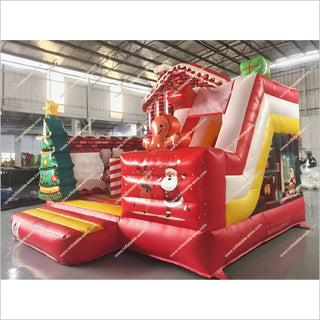 Colorful Christmas Jumping Castle And Slide Happy Hop Combo Inflatable Bounce House With Slide Rental