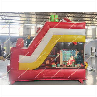 Colorful Christmas Jumping Castle And Slide Happy Hop Combo Inflatable Bounce House With Slide Rental