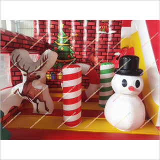 Colorful Christmas Jumping Castle And Slide Happy Hop Combo Inflatable Bounce House With Slide Rental