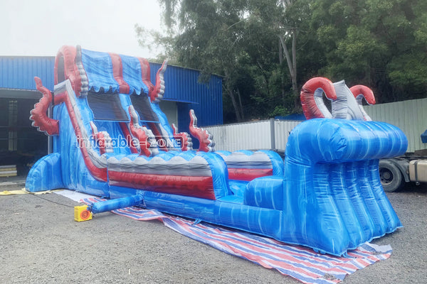 Ocean Theme Large Inflatable Waterslide With Splash Pool Blow Up Slip And Slide For Kids And Adults