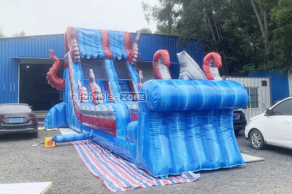 Ocean Theme Large Inflatable Waterslide With Splash Pool Blow Up Slip And Slide For Kids And Adults
