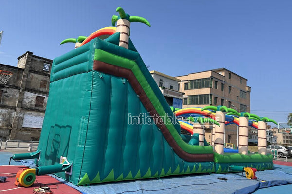 Large Outdoor Water Slide Commercial Slip N Slide Palm Tree Dual Lane Inflatable Waterslide For Pool
