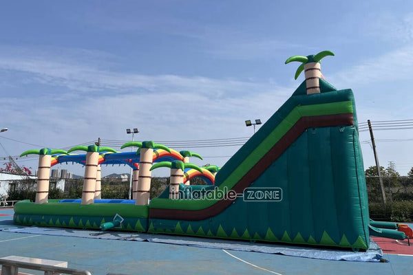 Large Outdoor Water Slide Commercial Slip N Slide Palm Tree Dual Lane Inflatable Waterslide For Pool