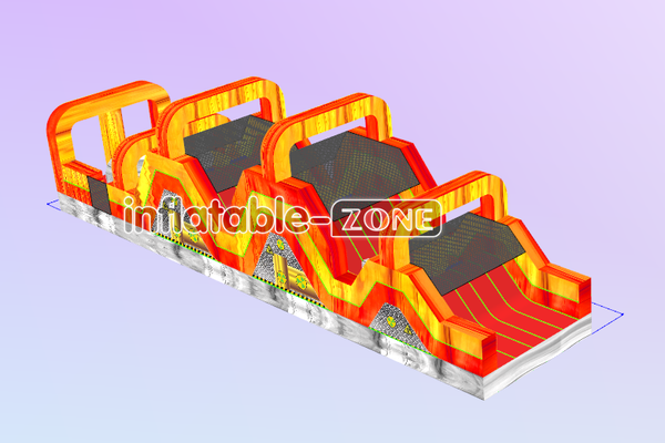 Inflatable-Zone Design Yellow And Red Marble Run Obstacle Course Large Inflatable Volcano Obstacle Course