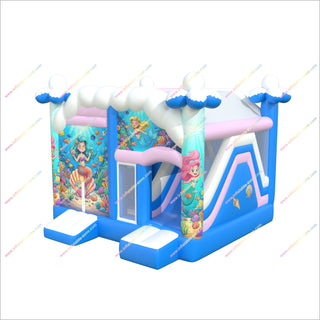 Colorful Mermaid Inflatable Jumping Castle And Slide Combo Underwater Adventure Inflatable Slide With Bounce House
