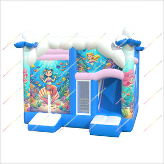 Colorful Mermaid Inflatable Jumping Castle And Slide Combo Underwater Adventure Inflatable Slide With Bounce House