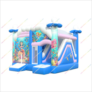 Colorful Mermaid Inflatable Jumping Castle And Slide Combo Underwater Adventure Inflatable Slide With Bounce House