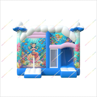 Colorful Mermaid Inflatable Jumping Castle And Slide Combo Underwater Adventure Inflatable Slide With Bounce House