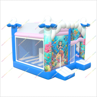 Colorful Mermaid Inflatable Jumping Castle And Slide Combo Underwater Adventure Inflatable Slide With Bounce House