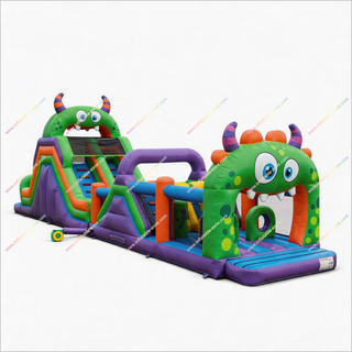 Monster-Themed Inflatable Obstacle Course With Slide Fun Inflatable Games Bouncy Castle Assault Course For Hire