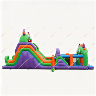 Monster-Themed Inflatable Obstacle Course With Slide Fun Inflatable Games Bouncy Castle Assault Course For Hire