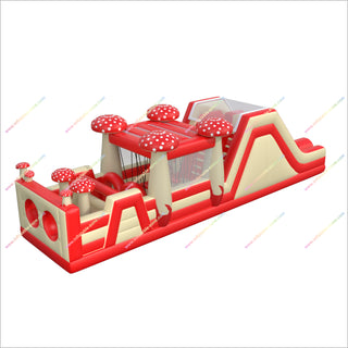 Mushroom-Themed Inflatable Assault Course Run Tunnel Bounce House Equipment Jumping Castle Obstacle Course Hire