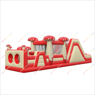 Mushroom-Themed Inflatable Assault Course Run Tunnel Bounce House Equipment Jumping Castle Obstacle Course Hire