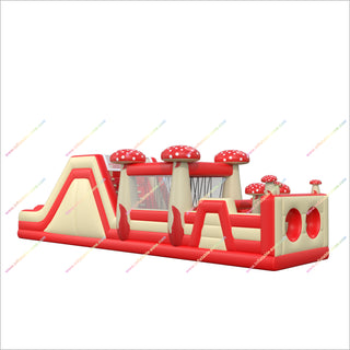 Mushroom-Themed Inflatable Assault Course Run Tunnel Bounce House Equipment Jumping Castle Obstacle Course Hire