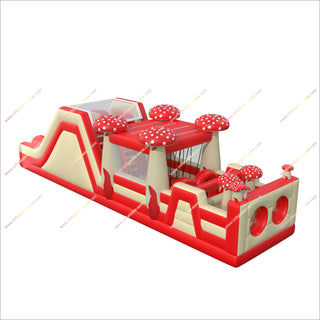 Mushroom-Themed Inflatable Assault Course Run Tunnel Bounce House Equipment Jumping Castle Obstacle Course Hire