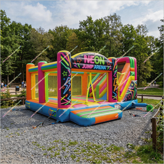 Neon-Themed Jump Arena Inflatable Castle Bounce House With Slide Combo Commercial Bouncers For Sale