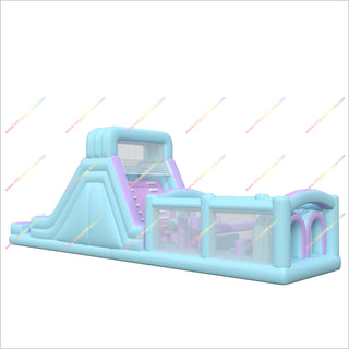 Outdoor Park Party Adult Inflatable Assault Course Pastel Blue And Purple Obstacle Course Inflatable Rental