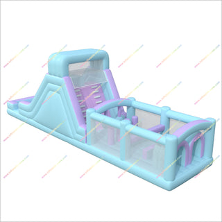 Outdoor Park Party Adult Inflatable Assault Course Pastel Blue And Purple Obstacle Course Inflatable Rental