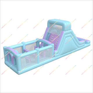 Outdoor Park Party Adult Inflatable Assault Course Pastel Blue And Purple Obstacle Course Inflatable Rental