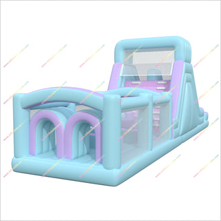Outdoor Park Party Adult Inflatable Assault Course Pastel Blue And Purple Obstacle Course Inflatable Rental