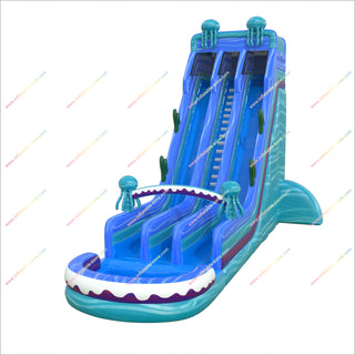 Ocean Jellyfish Inflatable Water Slide With Dual Slides And Large Splash Pool Party Time Inflatables