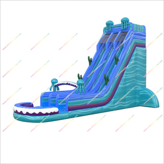 Ocean Jellyfish Inflatable Water Slide With Dual Slides And Large Splash Pool Party Time Inflatables