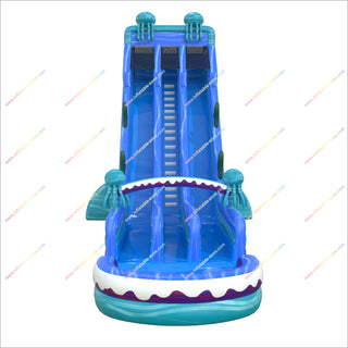 Ocean Jellyfish Inflatable Water Slide With Dual Slides And Large Splash Pool Party Time Inflatables