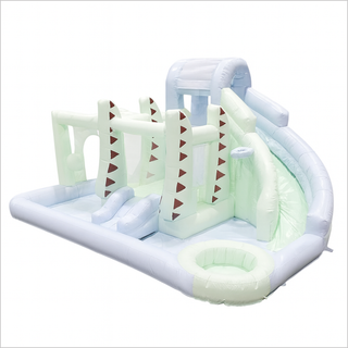 Dinosaur Inflatable Bounce House Water Slide Combo Pastel Colour Jumping Castle With Water Slide Ball Pit And Soft Play