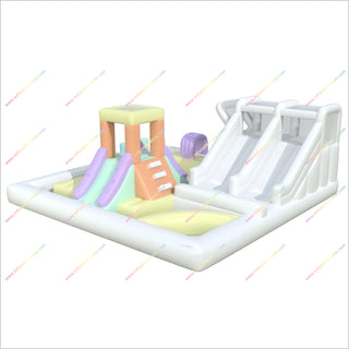 Pastel Bouncy Castle Double Inflatable Water Slides Water Park Bounce House Swimming Pool Inflatable Obstacle Course Hire