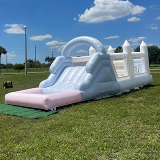 Pastel Color Party Bounce House Water Slide Combo Jumping Castle Hire Near Me Inflatable Slide And Ball Pit