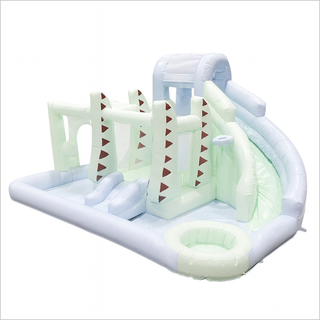 Dinosaur Inflatable Bounce House Water Slide Combo Pastel Colour Jumping Castle With Water Slide Ball Pit And Soft Play