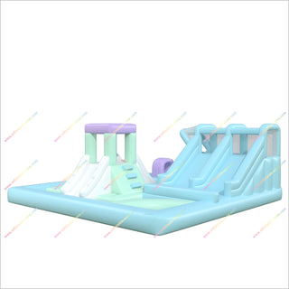 Pastel Coloured Bouncy Castle Dual Water Slide Inflatable Entertainment Equipment Obstacle Course In Pool