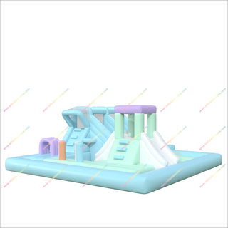 Pastel Coloured Bouncy Castle Dual Water Slide Inflatable Entertainment Equipment Obstacle Course In Pool