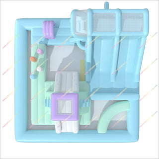 Pastel Coloured Bouncy Castle Dual Water Slide Inflatable Entertainment Equipment Obstacle Course In Pool