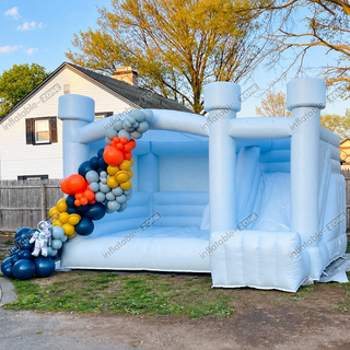 Product name: Pastel blue inflatable bounce house with slide combo for party events Size (LxWxH):