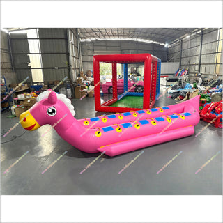 Pink Inflatable Horse Water Toy Inflatable Flying Fish Tube Banana Boat For Water Sport Game