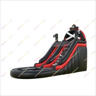 Adult Pirate Party Inflatable Waterslide Skull-And-Crossbones Details And A Splash Pool