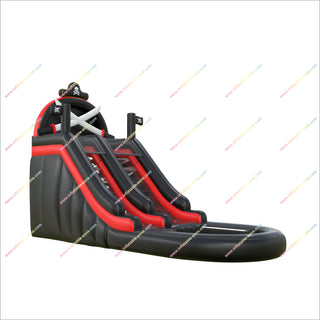 Adult Pirate Party Inflatable Waterslide Skull-And-Crossbones Details And A Splash Pool