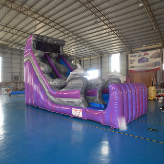 Add a splash of excitement to your event with the Purple Wave Single Lane Inflatable Waterslide! This commercial-grade inflatable features a vibrant purple wave design and a charming dolphin theme. Compact yet thrilling, it includes a splash pool, making it perfect for small events and backyard fun. Ideal for endless sliding and refreshing entertainment!