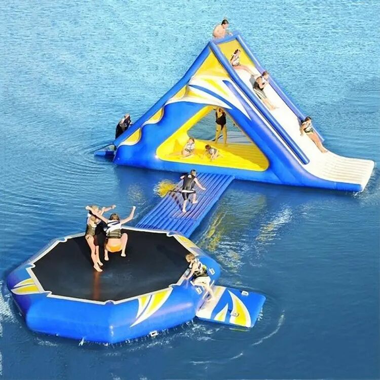 New Inflatable Water Floating Trampoline Combo With Launch And Slide