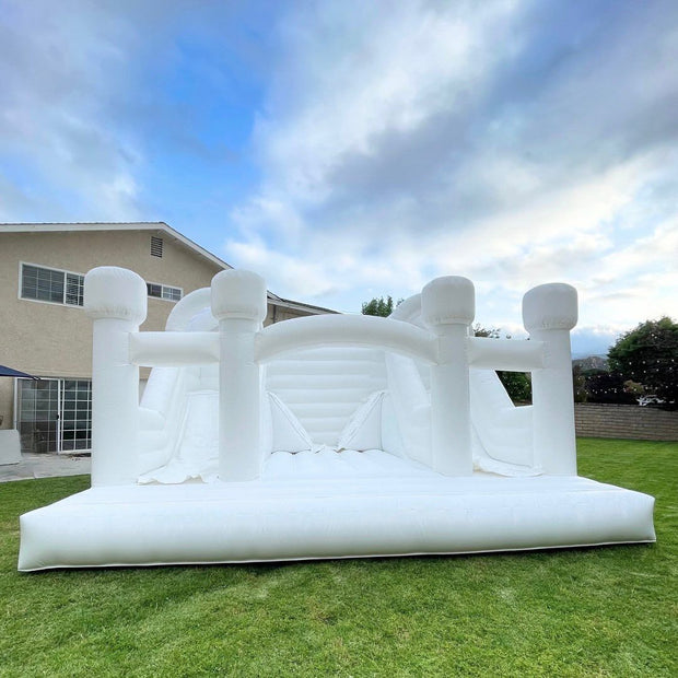 Inflatable bounce house with slide, commercial white bouncy castle with ball pit combo