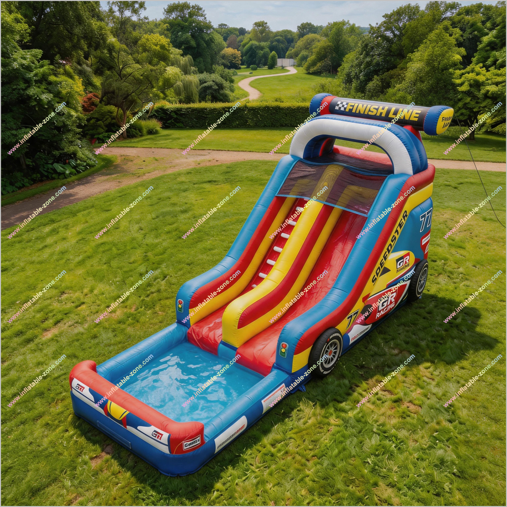 Racecar Inflatable Waterslide Target Finish Line Outdoor Blow Up Water