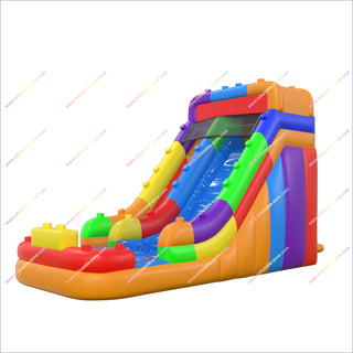 Block Party Rainbow Inflatable Water Slide Soft Play Equipment Commercial Waterslide Splash Pool