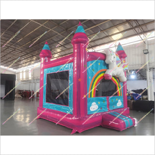 Rainbow Unicorn Bounce House Jump Inflatable Park Moon Bouncer Indoor Bouncy Castle For Sale