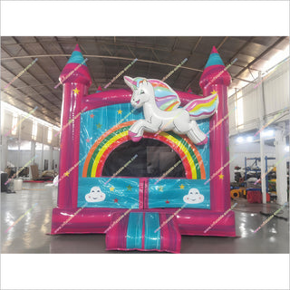 Rainbow Unicorn Bounce House Jump Inflatable Park Moon Bouncer Indoor Bouncy Castle For Sale