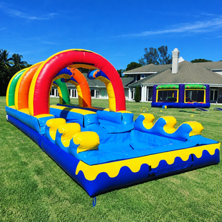 Turn up the fun with the Rainbow Arch Inflatable Waterslide and Pool! This dual-lane slip-and-dip slide is perfect for garden parties and outdoor games, offering endless excitement for kids and adults alike. Durable, vibrant, and easy to set up, it’s the ultimate blow-up water slide for sale. Don’t miss out!